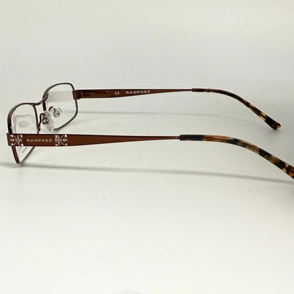 Rampage R122 Brown Rectangular Eyeglass Frames Crystal Detail 52-16-135‎ BRN